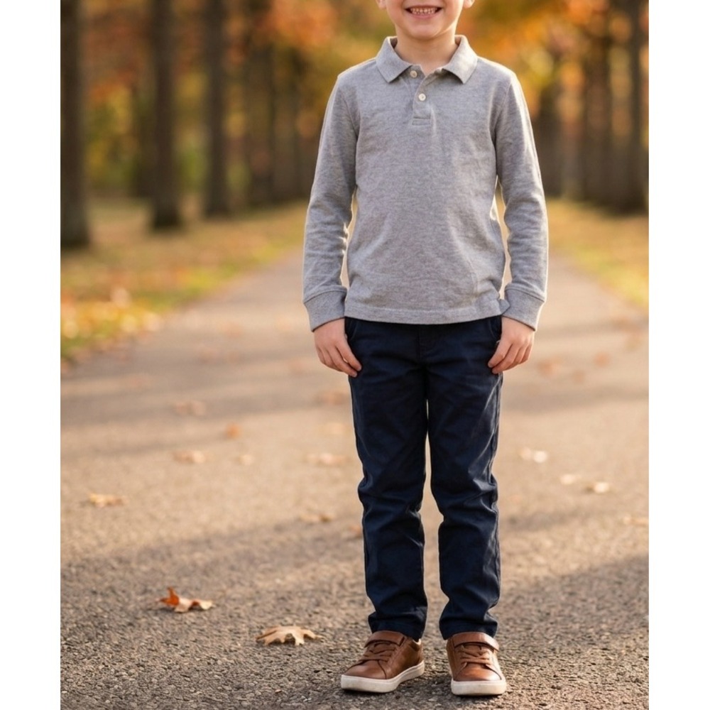 Crewcuts J.Crew Boys Long Sleeve Polo Shirt Gray Cotton Size S 6-7